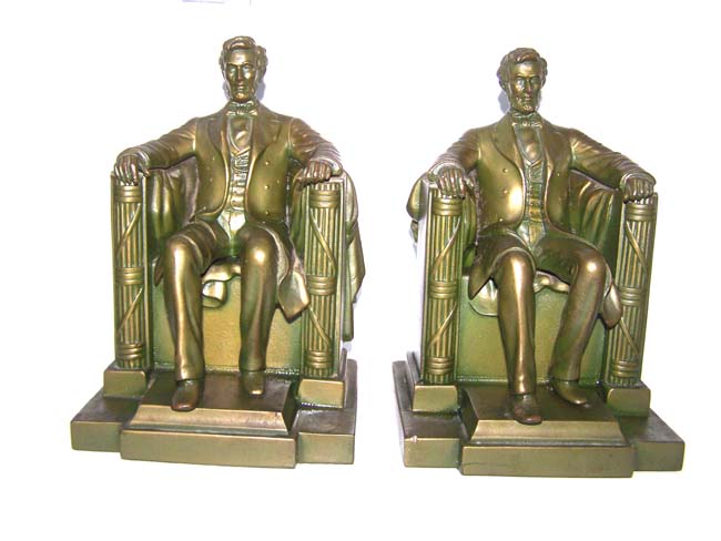 A nice pair of Antique Bookends circa 1935 depicting Lincoln 'Sitting in the Chair' at the Lincoln Memorial.